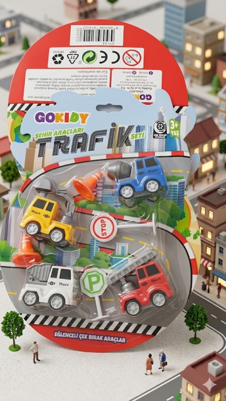 Gokidy 4'lü Çek-Bırak Trafik ve Şehir Araçları Seti