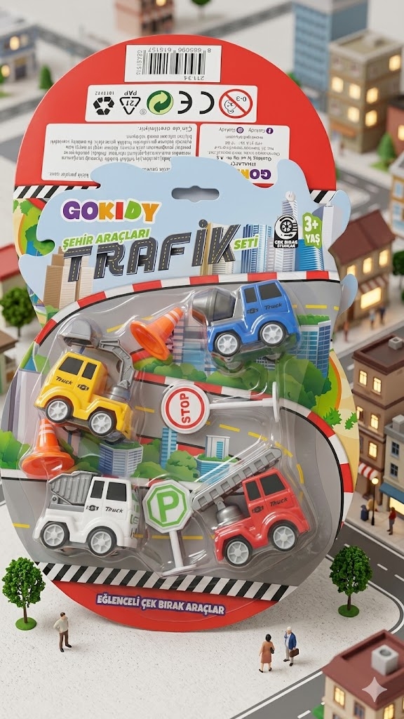 Gokidy 4'lü Çek-Bırak Trafik ve Şehir Araçları Seti