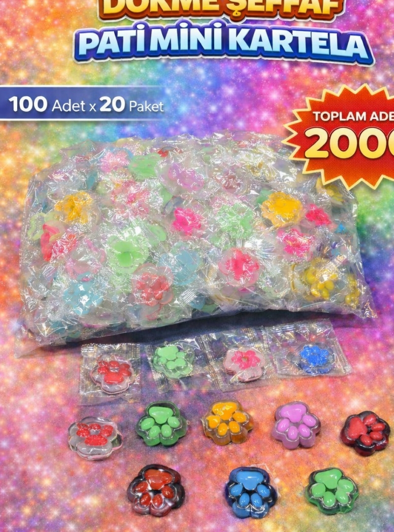 Toptan Dökme Şeffaf Pati Mini Sukuşi - 100 Adet Karışık Renkli Squishy Stres Oyuncağı