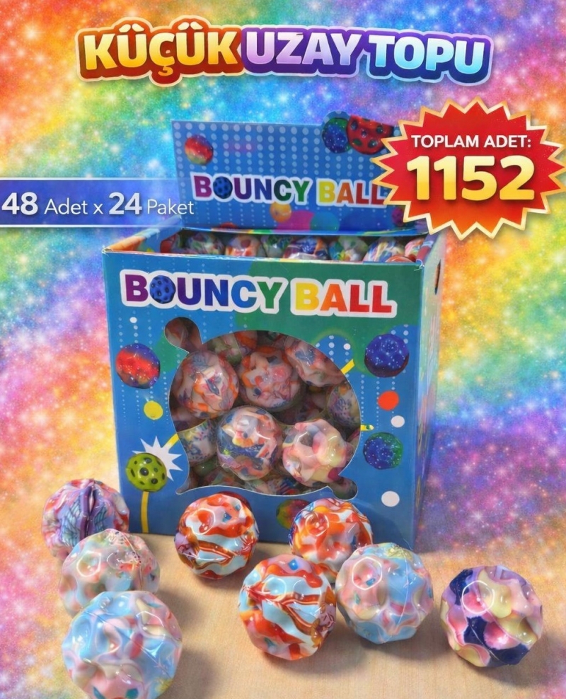 Toptan Zıplayan Küçük Uzay Topu - Krater Tasarımlı Yüksek Sıçrayan Stres Topu (48'li Paket)