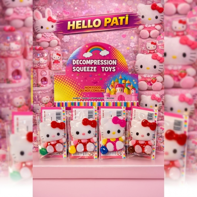 Toptan Hello Kitty Tasarımlı Sıkıştırılabilir Stres Oyuncağı - Sevimli Kedicik Decompression Squeeze Toy Pati
