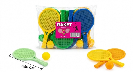 Toptan Renkli Plastik Çocuk Oyuncak Raket ve Top Seti (24'lü Toptan Paket)