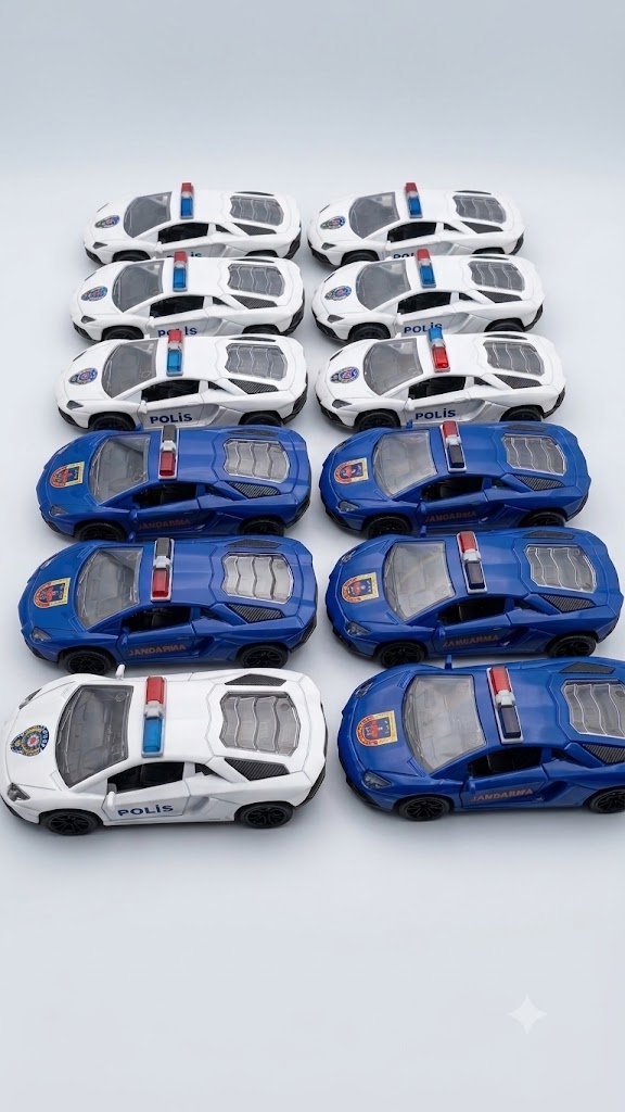 Toptan Premium Metal Polis ve Jandarma Arabası Seti - 12 Parça (Lamborghini Model)