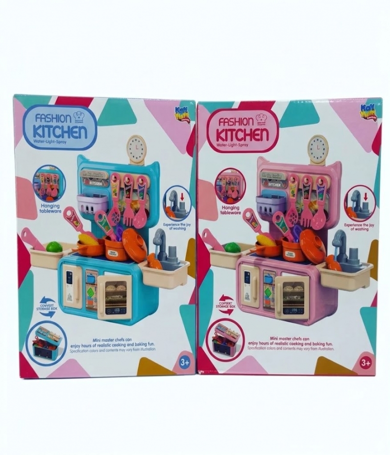 Toptan  Kitchen Lavabolu ve Aksesuarlı Oyuncak Mutfak Seti – Mavi / Pembe (+3 Yaş) Oyuncak